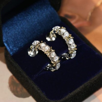 新款??TIFFANY&Co.蒂芙尼分色交叉耳钉耳环