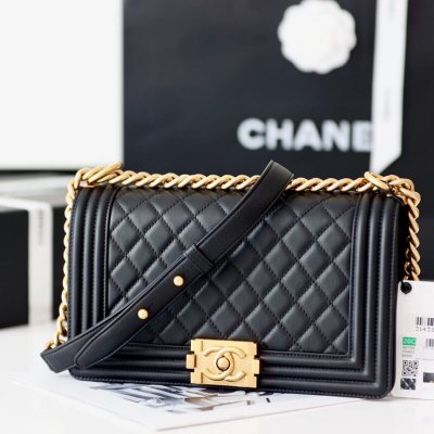 CHANEL 经典款之Leboy 25CM BAG A67086黑色/金扣/胎牛皮
