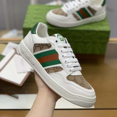 GUCCI 拼色牛皮 侧面饰经典双G 男款休闲鞋