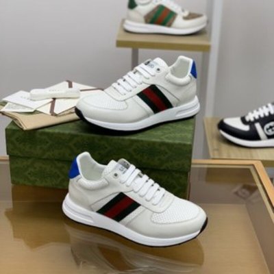 Gucci古驰 采用牛皮红绿织带男士运动跑鞋