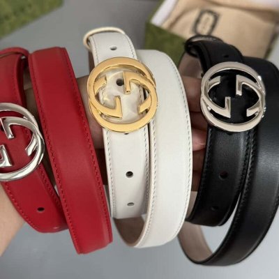 2024Gucci双G亮面扣头 带身双面头层小牛皮2.5cm腰带