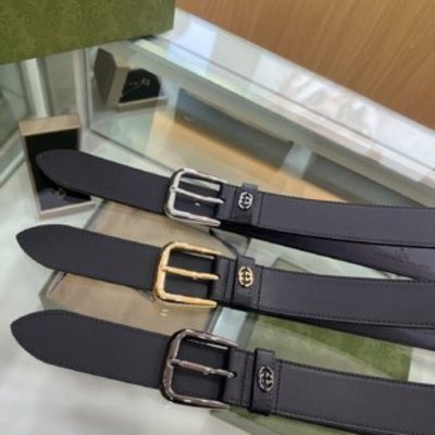 Gucci古驰 双面头层牛皮纯铜五金电镀双G专柜新款腰带3.5cm