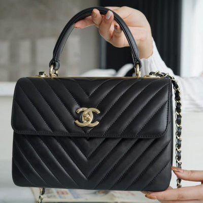 CHANEL Trendy cc 25 经典款羊皮V纹口盖包 A92236黑色金扣