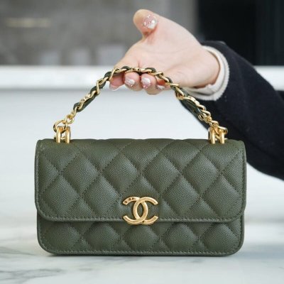 CHANEL 22K 新款链条Mini WOC手机包 AP3021古巴绿