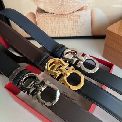 Salvatore Ferragamo菲拉格慕男士3.5cm精致双圈原版菱形扣搭配头层牛皮双面腰带