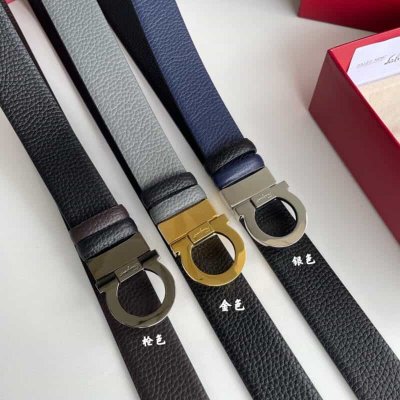 Salvatore Ferragamo菲拉格慕男士3.5cm精致半圆马蹄金属扣头层牛皮双面腰带