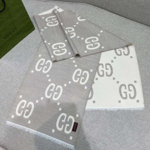 GUCCI GG24新色*『GG提花羊毛真丝混纺围巾』奶??灰
