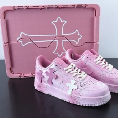 Chrome Hearts X AIR FORCE 1 克罗心联名空军一号 做旧泼墨 “粉” 率先出货 做旧十字架 货号：CW2