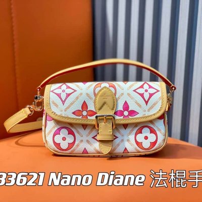 【原单精品】M83621玫红色印花 迷你法棍包 Nano Diane 法棍手袋 玫红（2024 夏天）By the Pool 夏