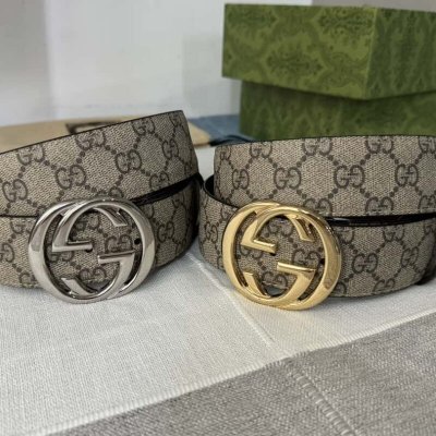 GUCCI 男士PVC配皮双G精品新款金属扣38mm