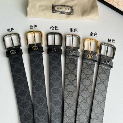 Gucci古驰 GG Supreme帆布GG字母交织图案的男士经典款腰带3.5cm.
