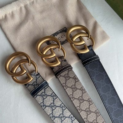 Gucci古驰 GG Supreme双G带扣腰带4.0cm