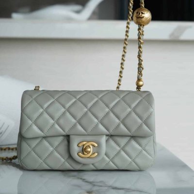 CHANEL CF20CM 灰绿大Mini金属球口盖包 AS1787