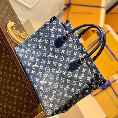 Louis Vuitton LV Onthego 丹宁系列牛仔蓝中号托特包 M59608