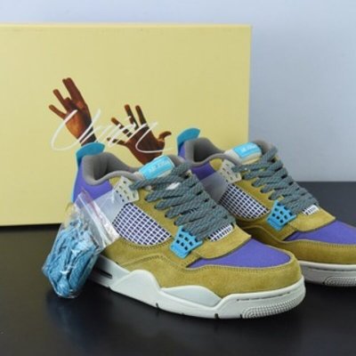 D0F1S5 纯原Air Jordan 4 AJ4 棕黄紫色 Union LA 联名男子运动鞋 荒漠苔藓30周年货号：DJ5