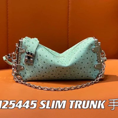 【原单精品】M25445浅绿色鸵鸟纹全皮 软盒子系列 SLIM TRUNK 手袋