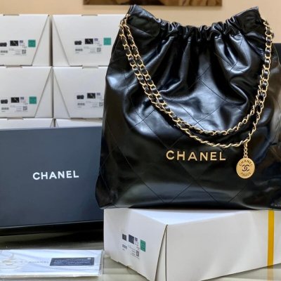 CHANEL 2022cc 春夏火爆22 bag 垃圾袋 AS3262黑皮金logo