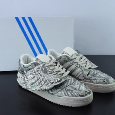阿迪达斯/adidas Forum Low JS 联名 米绿色满印纸钞翅膀低帮板鞋 货号：GX6393YF