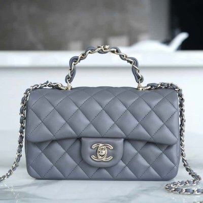CHANEL 23k 秋冬新款“双C”手柄CF 深灰色 AS2431