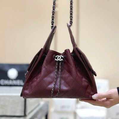 Chanel 26P 25bag荔枝皮酒红色银链 AS5293