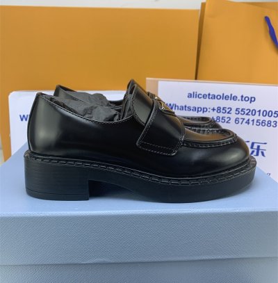 Prada Black Brushed Leather Slip On Loafers