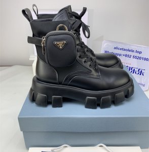 PR*Ada monolith leather and Re-Nylon combat boots with pouch