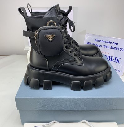 PR*Ada monolith leather and Re-Nylon combat boots with pouch